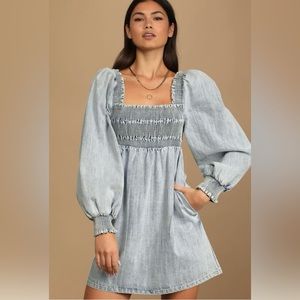 Beginning of the Trend light blue Denim Long Sleeve Mini Dress